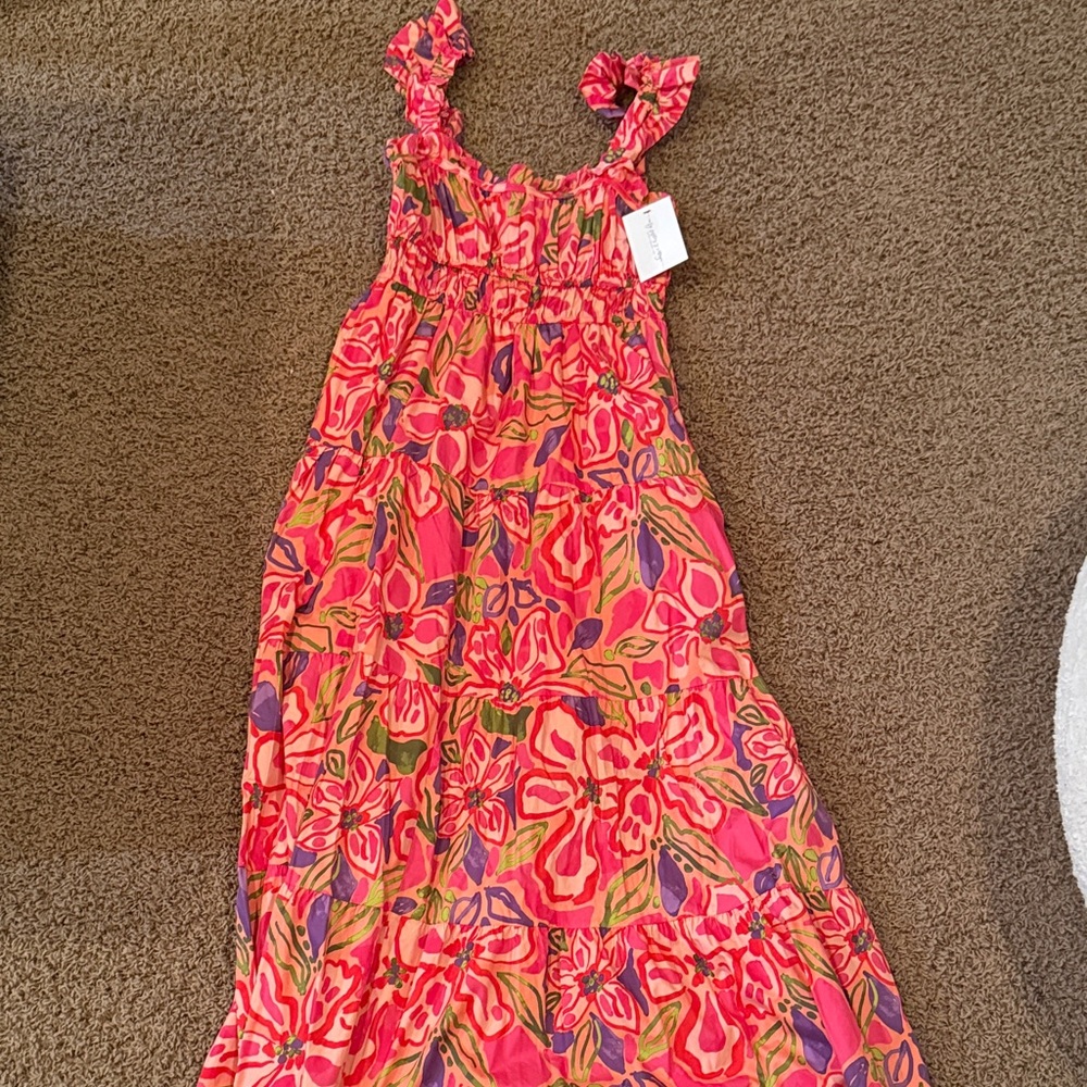 Peach Love California Pink and Purple Floral Maxi Dress